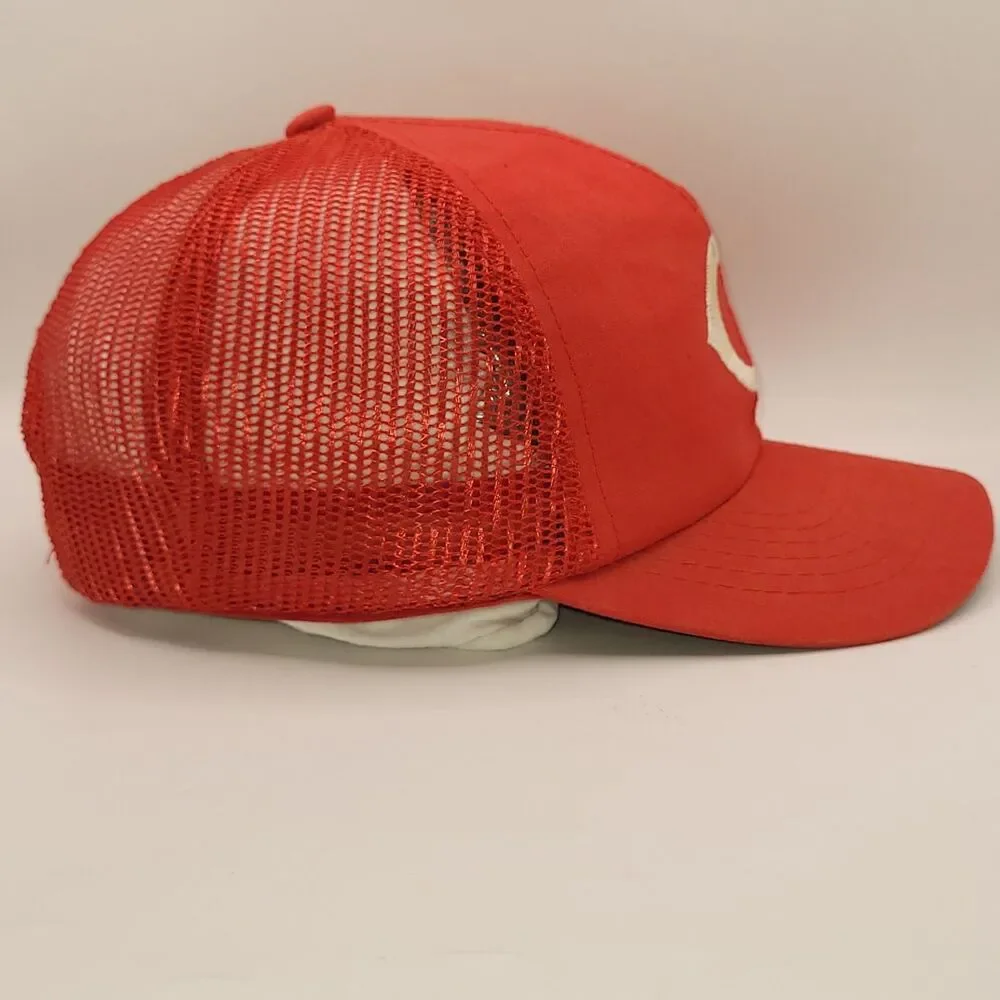 Vtg Cincinnati Reds Hat Cap Twins Boston MA Trucker Snapback Red Some Stains GUC